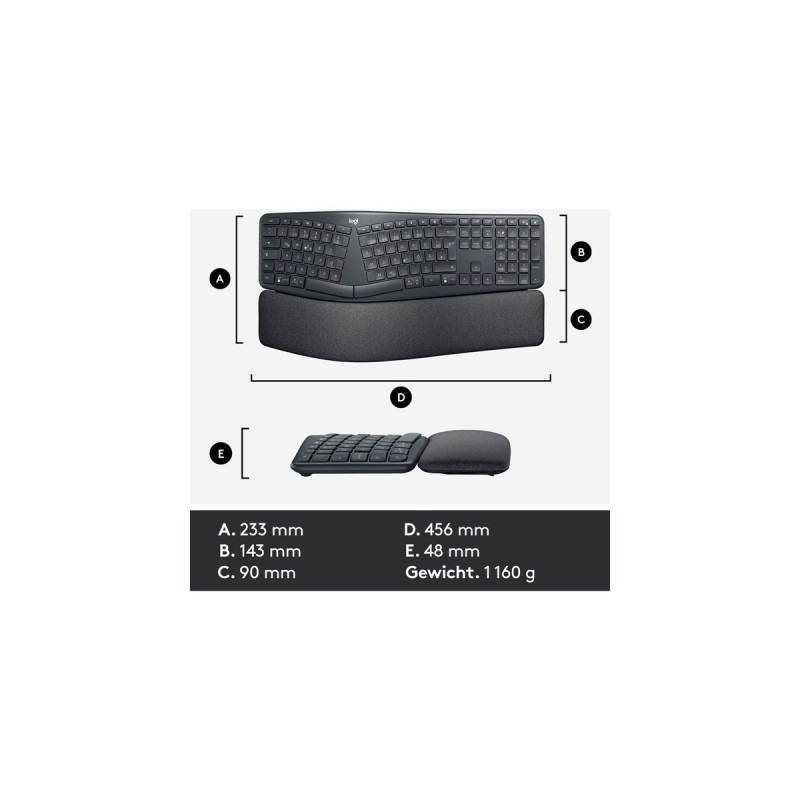 Logitech ERGO K860 Split for Business, Tastatur(graphit, DE-Layout)