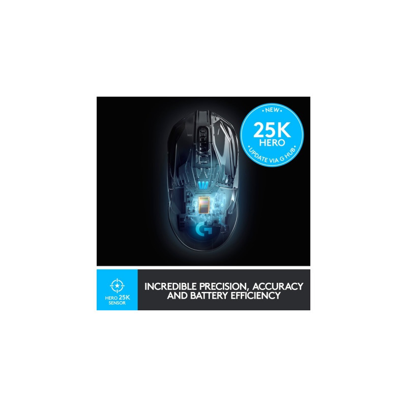 Logitech G903 HERO, Gaming-Maus(schwarz, mit HERO 25K-Sensor)