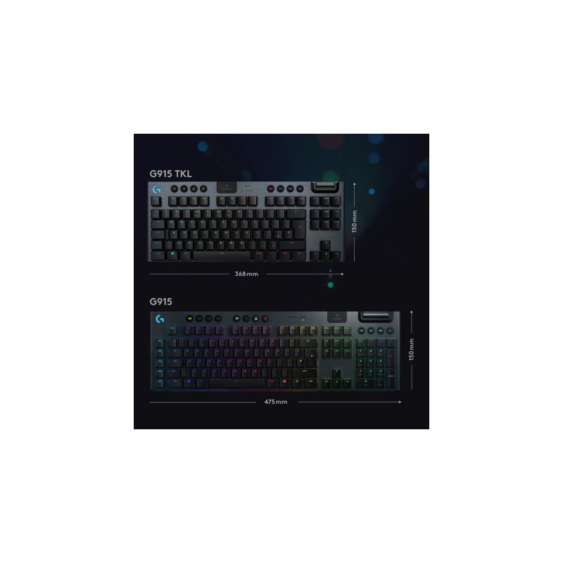 Logitech G915 TKL, Gaming-Tastatur(schwarz, DE-Layout, GL Tactile, LIGHTSPEED)