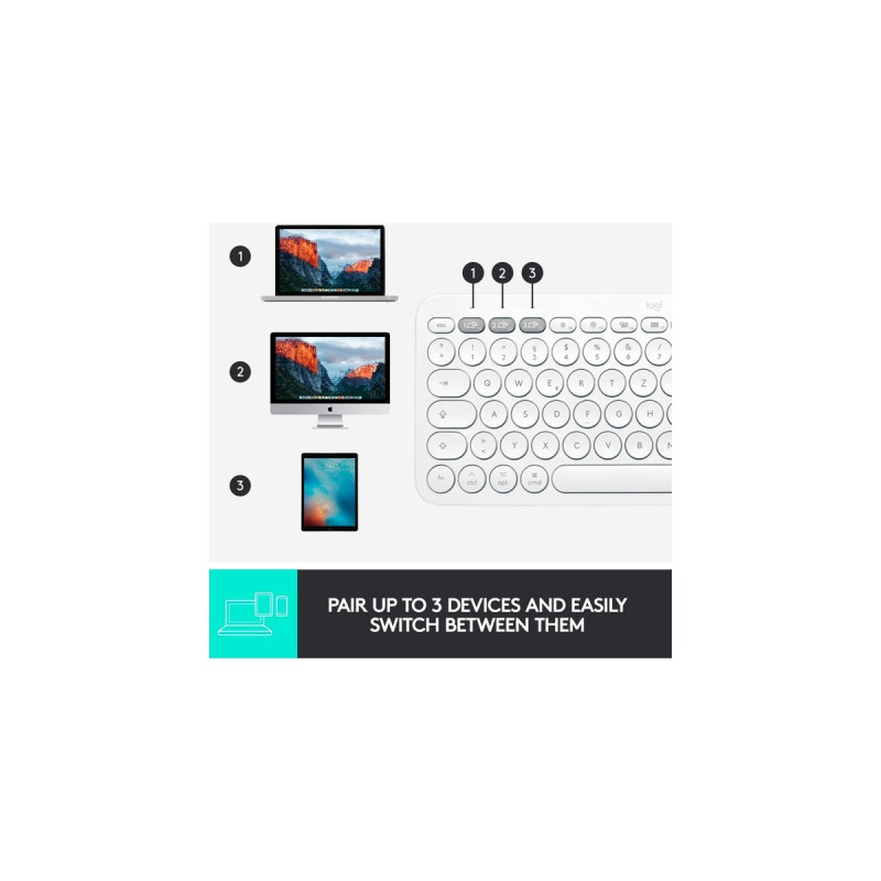 Logitech K380 Multi-Device für Mac, Tastatur(weiß, DE-Layout, Bluetooth, kompatibel mit macOS/iOS/iPadOS)
