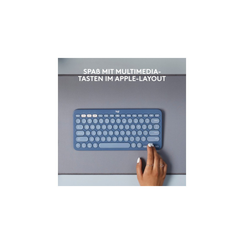 Logitech K380 Multi-Device für Mac, Tastatur(blau, DE-Layout, Bluetooth, kompatibel mit macOS/iOS/iPadOS)