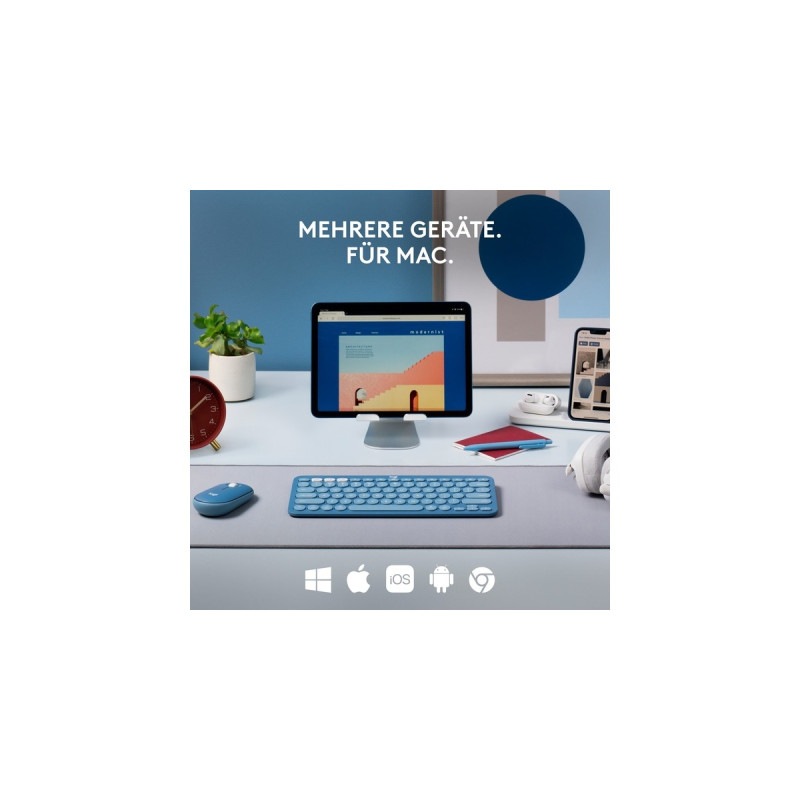 Logitech K380 Multi-Device für Mac, Tastatur(blau, DE-Layout, Bluetooth, kompatibel mit macOS/iOS/iPadOS)