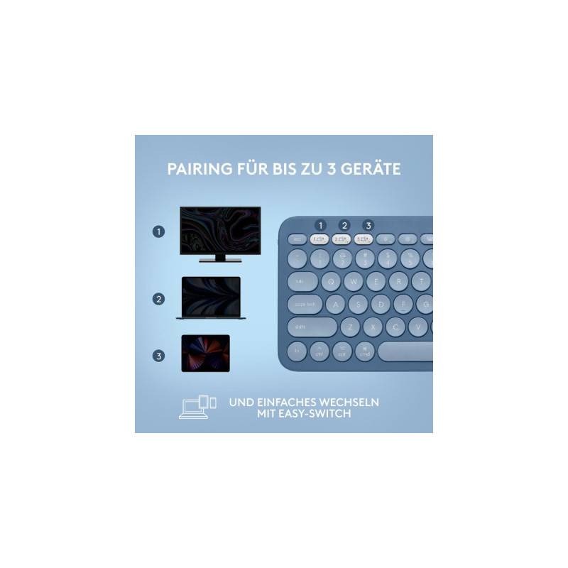 Logitech K380 Multi-Device für Mac, Tastatur(blau, DE-Layout, Bluetooth, kompatibel mit macOS/iOS/iPadOS)