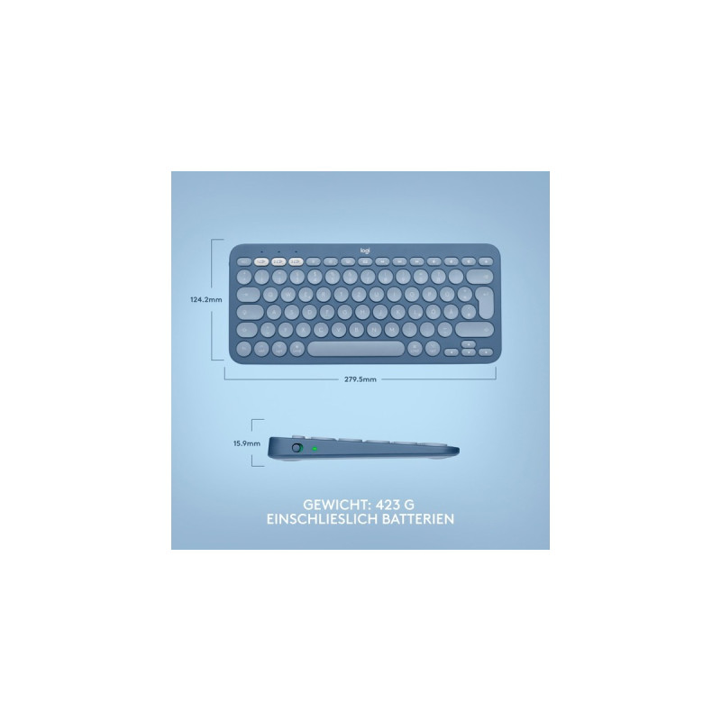 Logitech K380 Multi-Device für Mac, Tastatur(blau, DE-Layout, Bluetooth, kompatibel mit macOS/iOS/iPadOS)