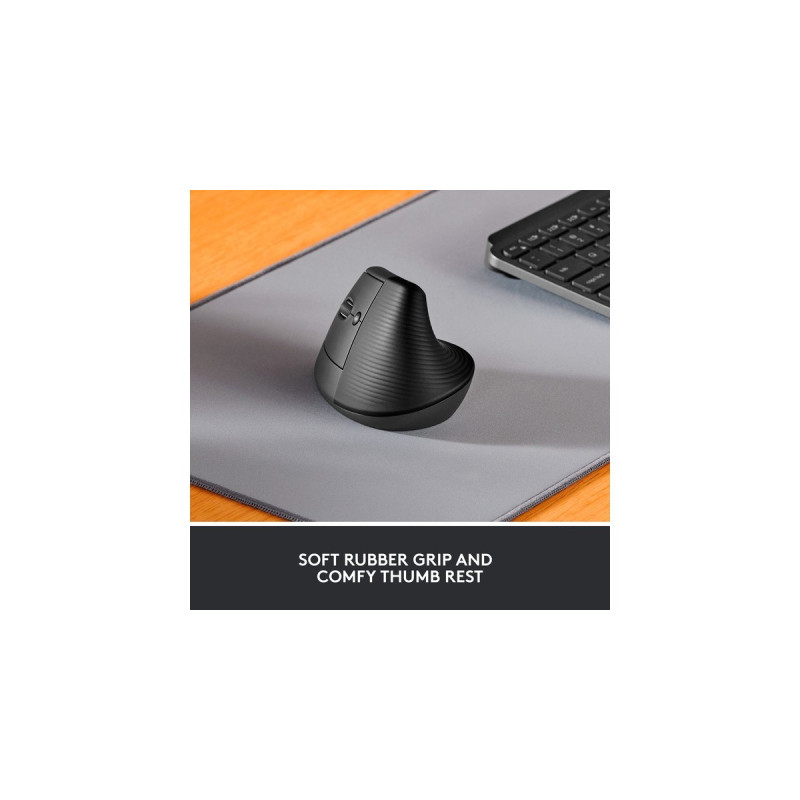 Logitech Lift, Maus(graphit/schwarz, für Linkshänder, Logi Bolt, Bluetooth, Windows/macOS/iPadOS)