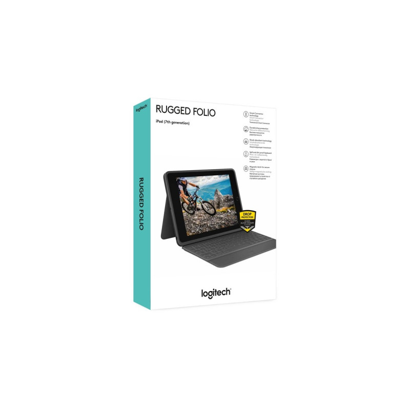 Logitech RUGGED FOLIO, Tastatur(schwarz, DE-Layout, für iPad 7., 8. und 9. Generation)