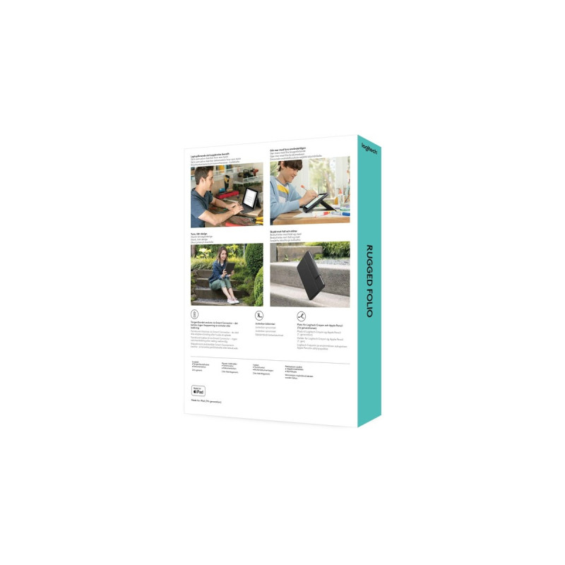 Logitech RUGGED FOLIO, Tastatur(schwarz, DE-Layout, für iPad 7., 8. und 9. Generation)