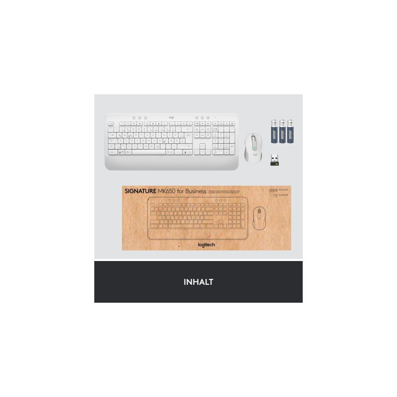 Logitech Signature K650 Combo for Business, Desktop-Set(weiß, DE-Layout, Plunger, Logi Bolt, Bluetooth, für Windows/macOS/Chrome OS/Linux/iPadOS/Android)