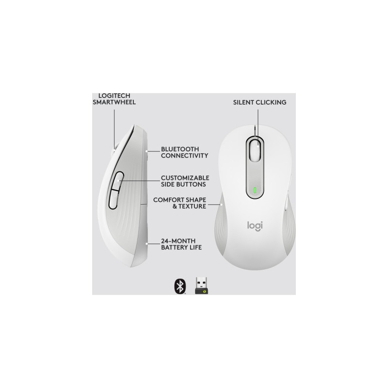 Logitech Signature M650 L Left Wireless, Maus(weiß, Größe L, für Linkshänder)