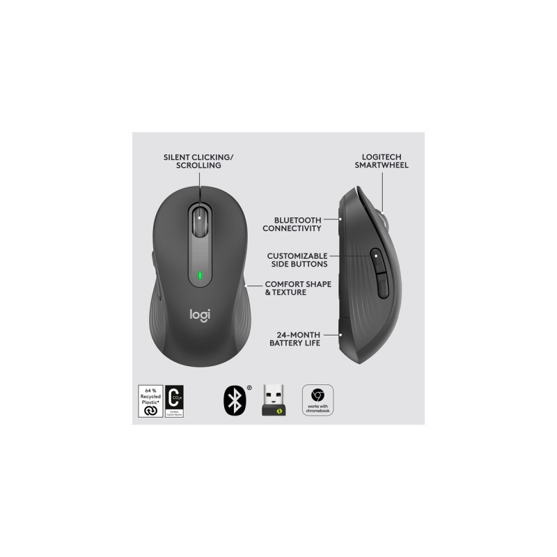 Logitech Signature M650 Wireless, Maus(graphit, Größe M, Chromebook zertifiziert)