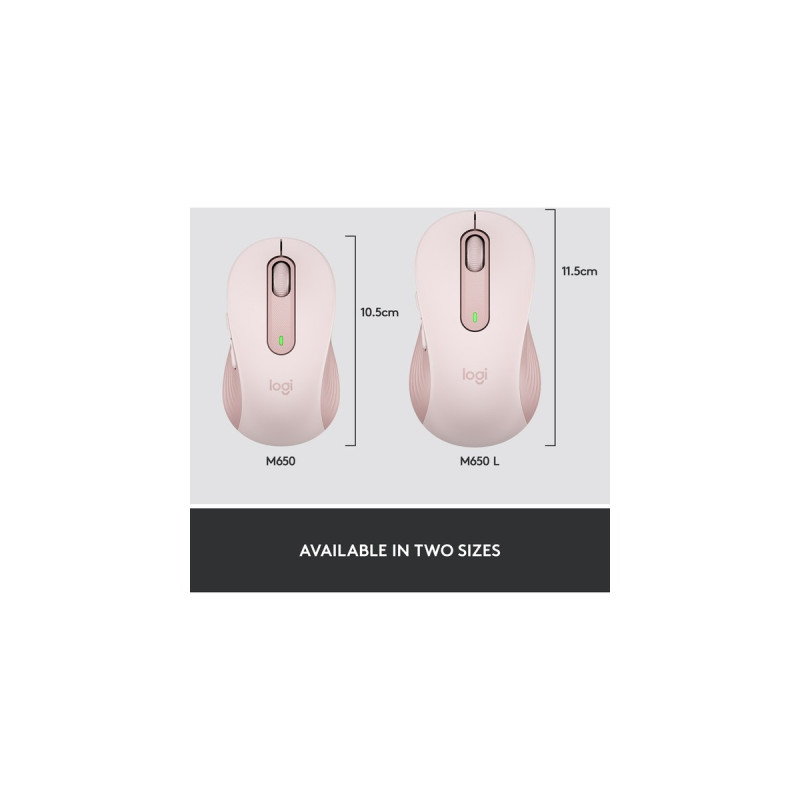 Logitech Signature M650 Wireless, Maus(rosa, Größe M, Chromebook zertifiziert)