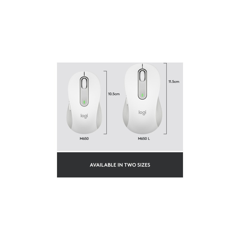 Logitech Signature M650 Wireless, Maus(weiß, Größe M, Chromebook zertifiziert)