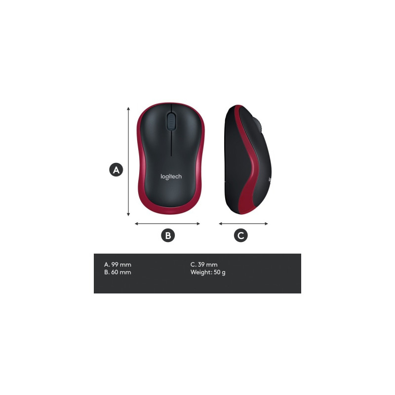Logitech Wireless Mouse M185, Maus(rot, Retail)