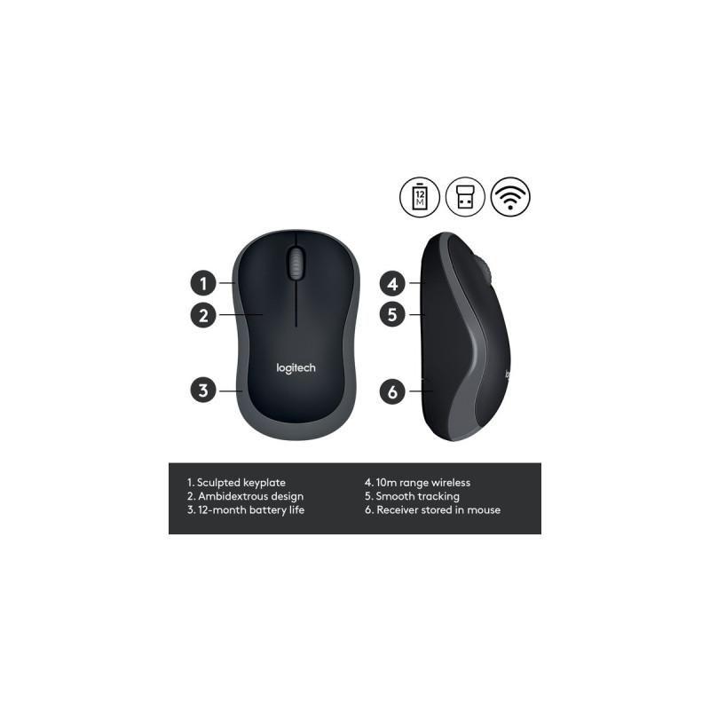 Logitech Wireless Mouse M185, Maus(grau, Retail)