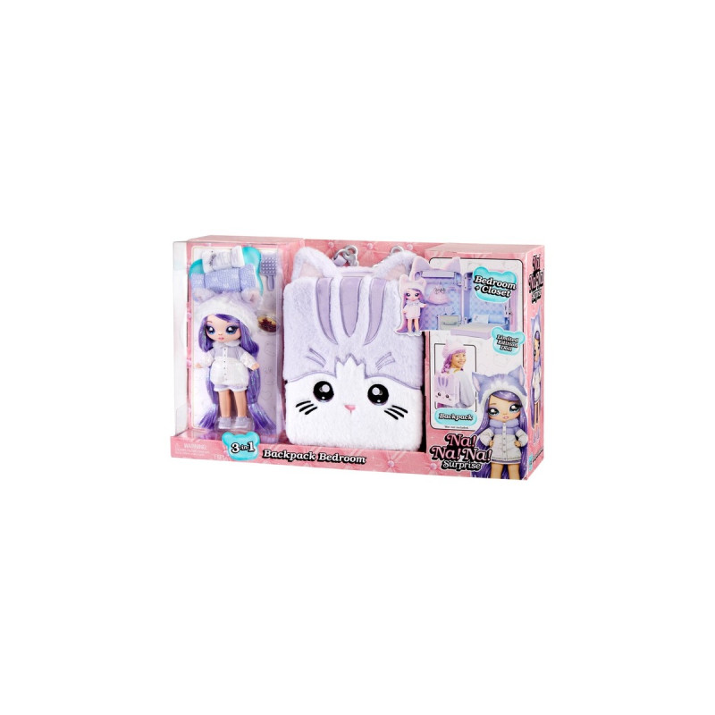MGA Entertainment Na! Na! Na! Surprise 3-in-1 Backpack Bedroom Serie 3 Playset - Lavender Kitten, Spielfigur