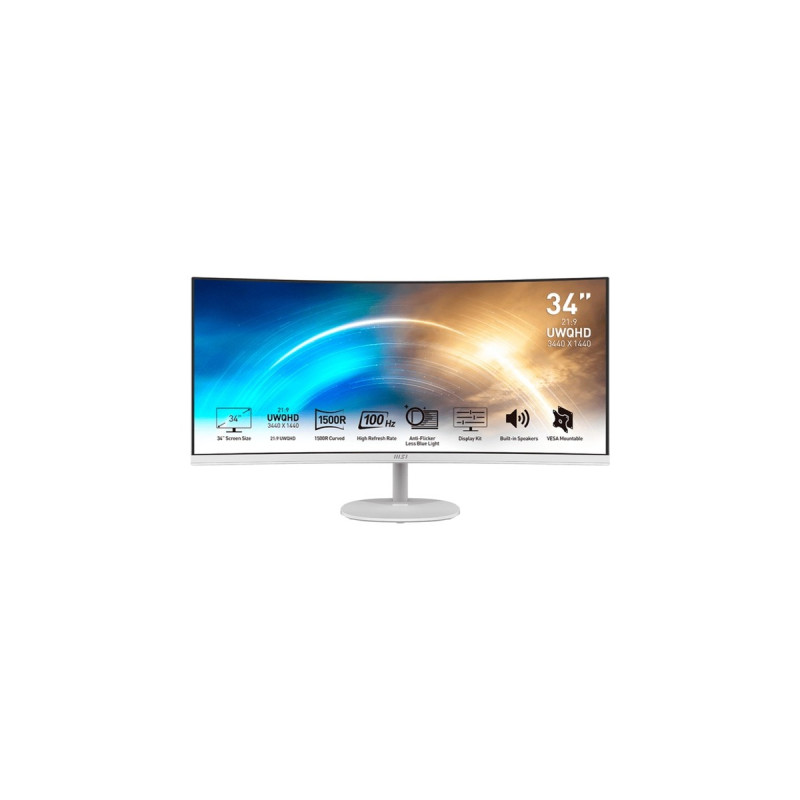 MSI PRO MP341CQWDE, LED-Monitor(86 cm (34 Zoll), weiß, WQHD, VA, Curved, 100Hz Panel)