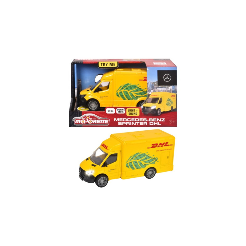 Majorette Mercedes-Benz Sprinter DHL, Spielfahrzeug(gelb, Mit Licht und Sound)