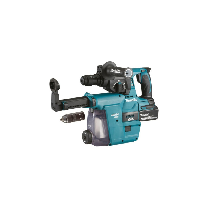 Makita Akku-Kombihammer DHR243RTJW, 18Volt, Bohrhammer(blau/schwarz, 2x Li-Ion-Akku 5,0 Ah, Staubabsaugung DX07, in MAKPAC Gr.4)