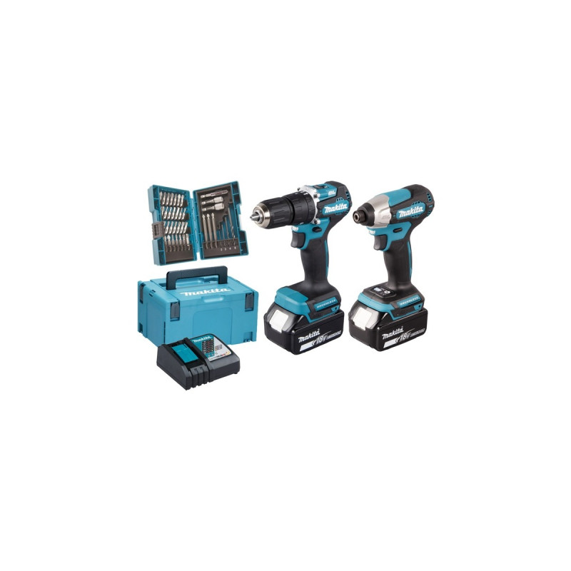 Makita Akku-Kombo-Kit DLX2414JX4, 18Volt, Schlagbohrschrauber(blau/schwarz, 2x Li-Ion-Akku 3,0 Ah, MAKPAC Gr. 3)