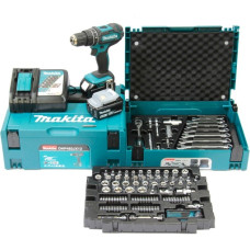 Makita Akku-Schlagbohrschrauber DHP482JX13, 18Volt(blau/schwarz, 2x Li-Ion Akku 3,0Ah, MAKPAC, 120-tlg. Werkzeug-Set)