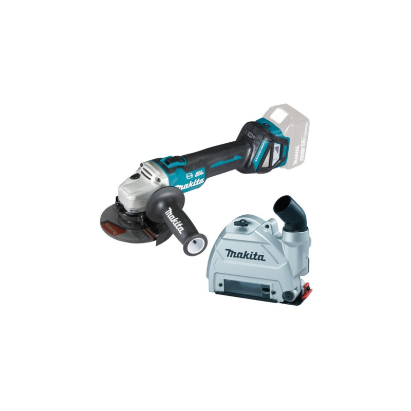Makita Akku-Winkelschleifer DGA514ZJU1 + Absaughaube, 18Volt(blau/schwarz, ohne Akku und Ladegerät, inkl. Funkadapter)