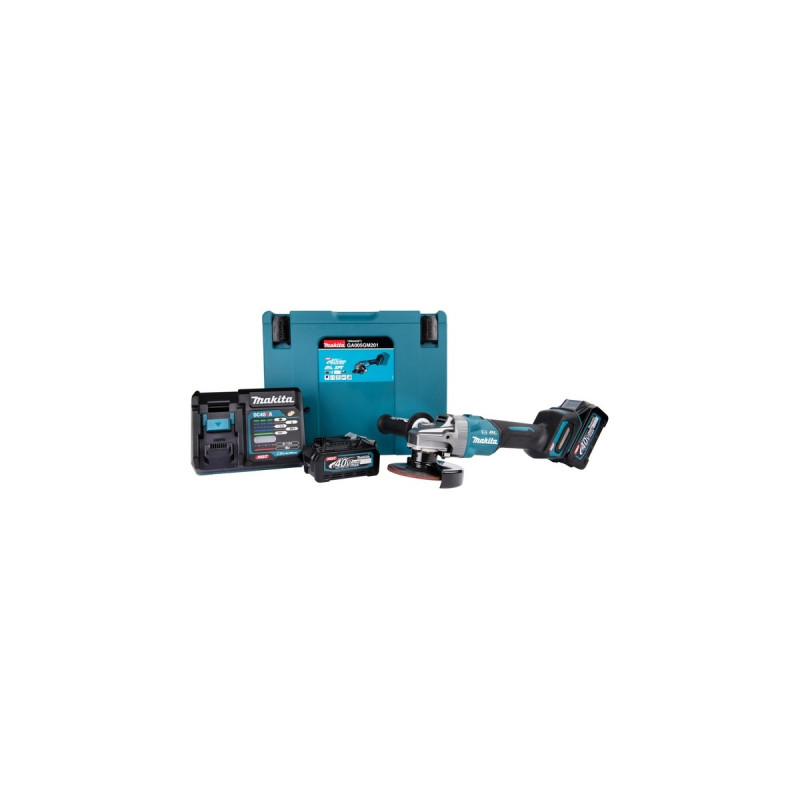 Makita Akku-Winkelschleifer GA005GM201 XGT, 40Volt(blau/schwarz, 2x Li-Ion XGT Akku 4,0Ah, MAKPAC Gr.4)