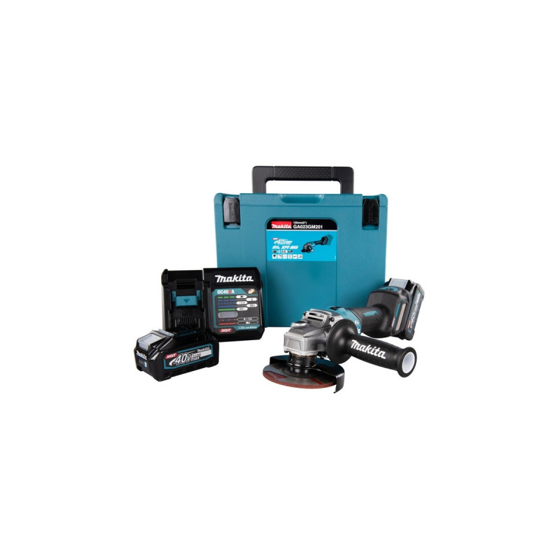 Makita Akku-Winkelschleifer GA023GM201 XGT, 40Volt(blau/schwarz, 2x Li-Ion XGT Akku 4,0Ah, MAKPAC)