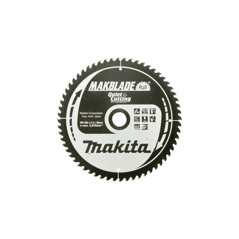 Makita Kreissägeblatt B-32524 MAKBLADE+, Ø 260mm, 60Z(Bohrung 30mm, für Kapp- und Gehrungssägen)