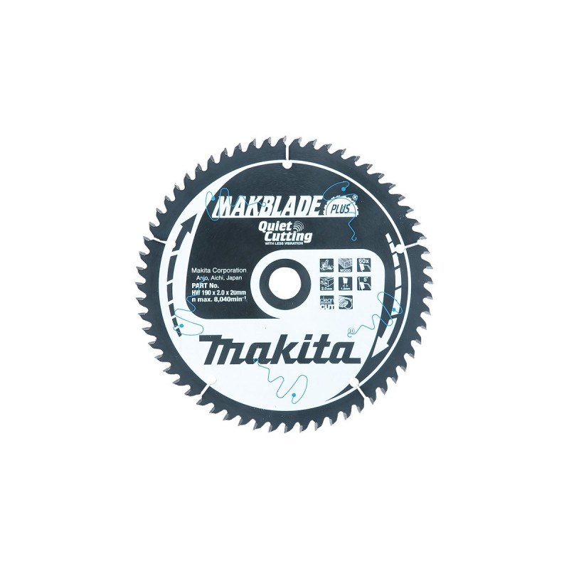 Makita Kreissägeblatt B-32580 MAKBLADE+, Ø 190mm, 60Z(Bohrung 20mm, für Kapp- und Gehrungssägen)
