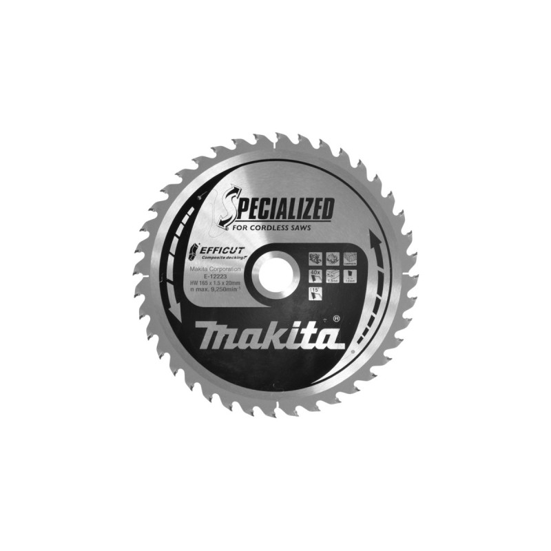 Makita Kreissägeblatt EFFICUT E-12223, Ø 165mm, 40Z(Bohrung 20mm, für Akku-Sägen)