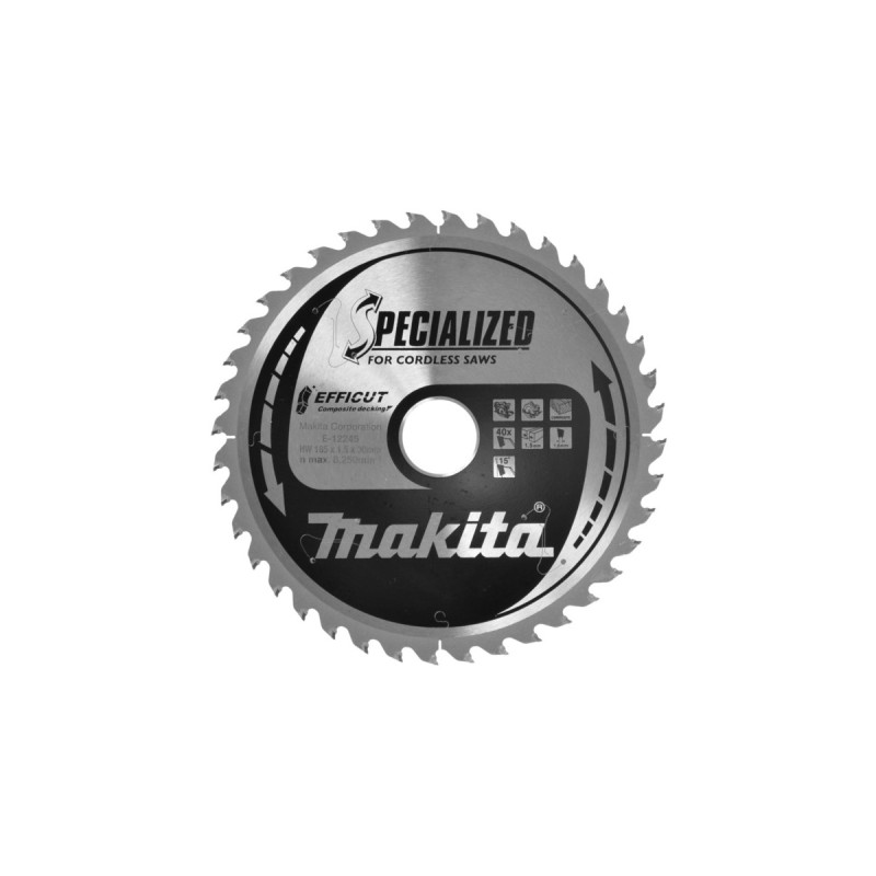 Makita Kreissägeblatt EFFICUT E-12245, Ø 185mm, 40Z(Bohrung 30mm, für Akku-Sägen)
