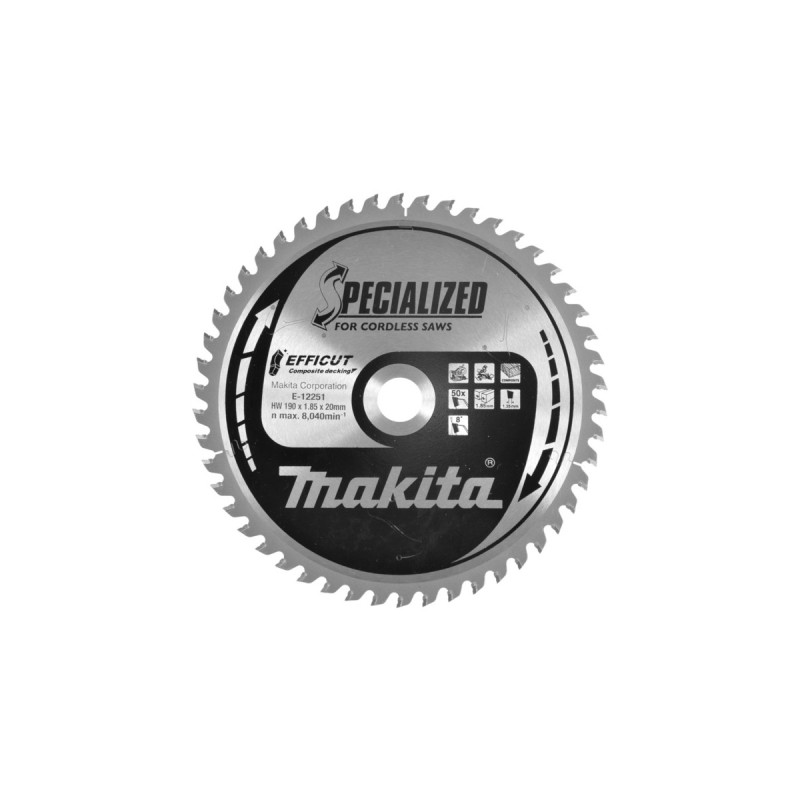 Makita Kreissägeblatt EFFICUT E-12251, Ø 190mm, 50Z(Bohrung 20mm, für Akku-Kapp- & Gehrungssägen)