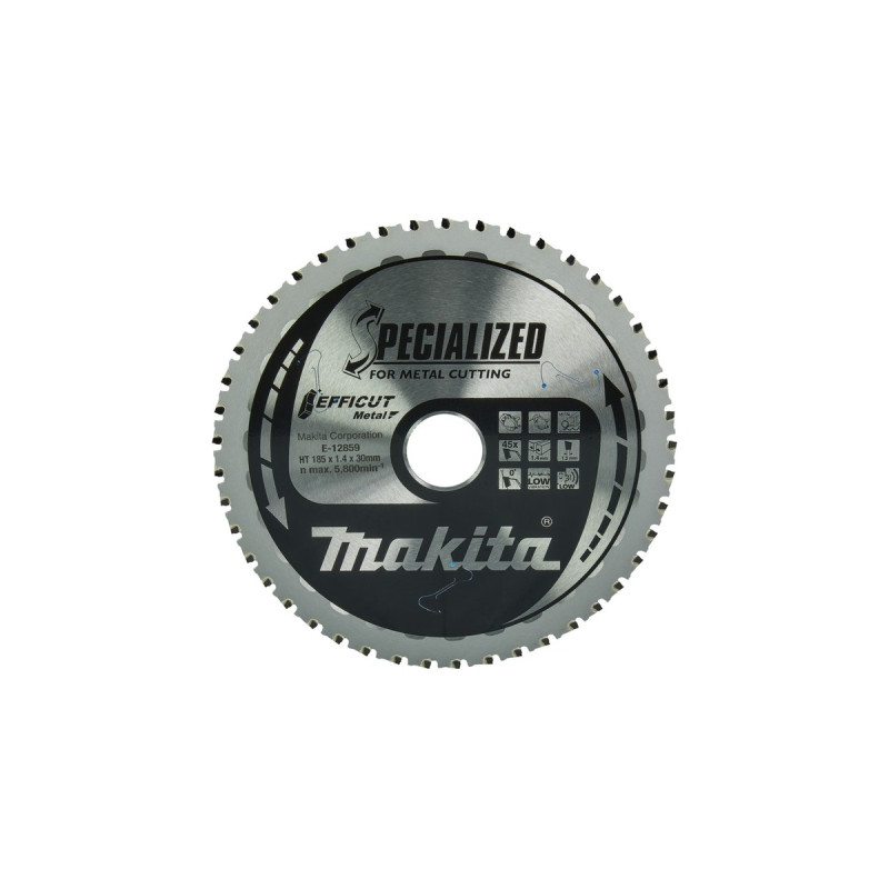 Makita Kreissägeblatt EFFICUT E-12859, Ø 185mm, 45Z(Bohrung 30mm, für Akku-Metallsägen)
