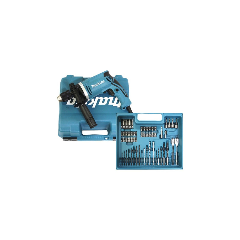 Makita Schlagbohrmaschine HP1631KX3(blau/schwarz, Transportkoffer, 710 Watt, inklusive 74-teilgem Zubehörset)