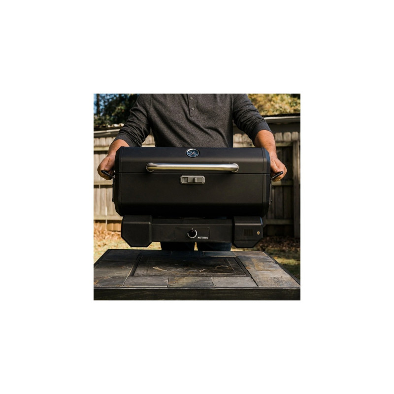Masterbuilt Tragbarer Holzkohlegrill und Smoker(schwarz, mit Scherenwagen)