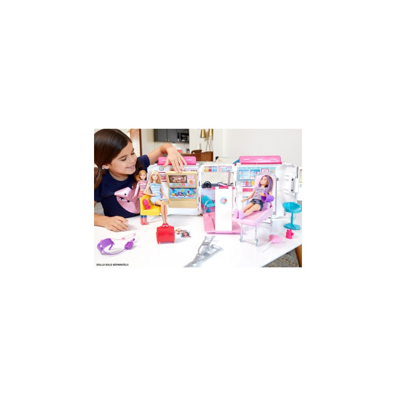 Mattel Barbie 2-in-1 Krankenwagen Spielset (mit Licht & Geräuschen), Spielfahrzeug