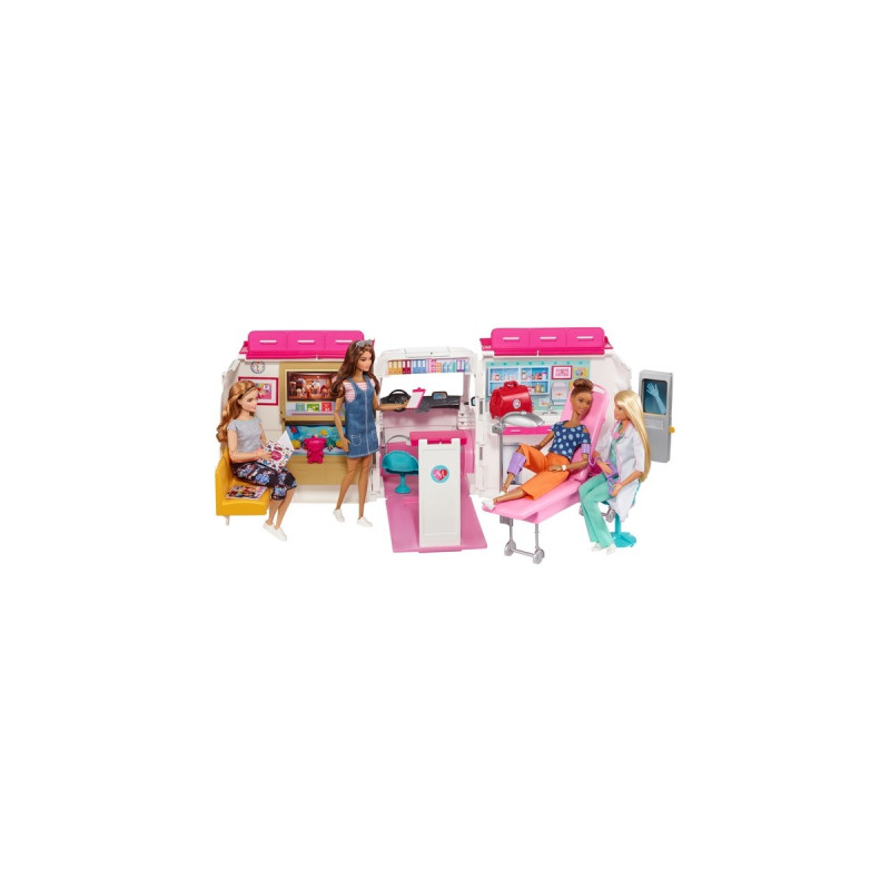Mattel Barbie 2-in-1 Krankenwagen Spielset (mit Licht & Geräuschen), Spielfahrzeug