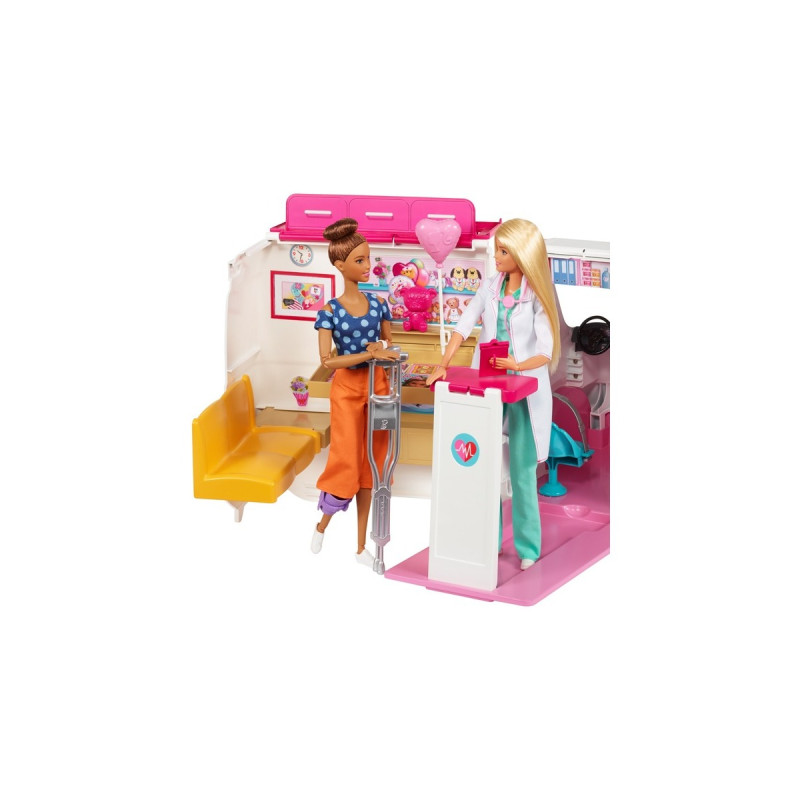 Mattel Barbie 2-in-1 Krankenwagen Spielset (mit Licht & Geräuschen), Spielfahrzeug