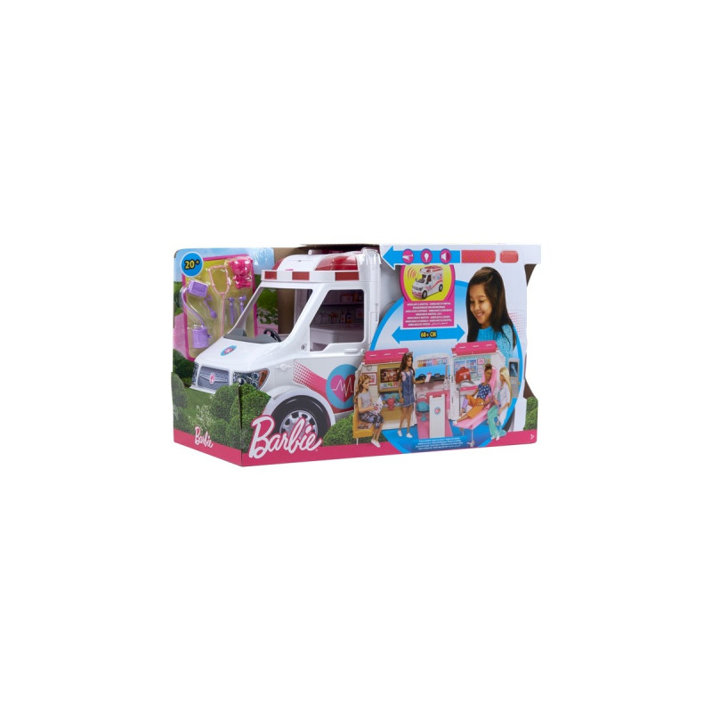 Mattel Barbie 2-in-1 Krankenwagen Spielset (mit Licht & Geräuschen), Spielfahrzeug