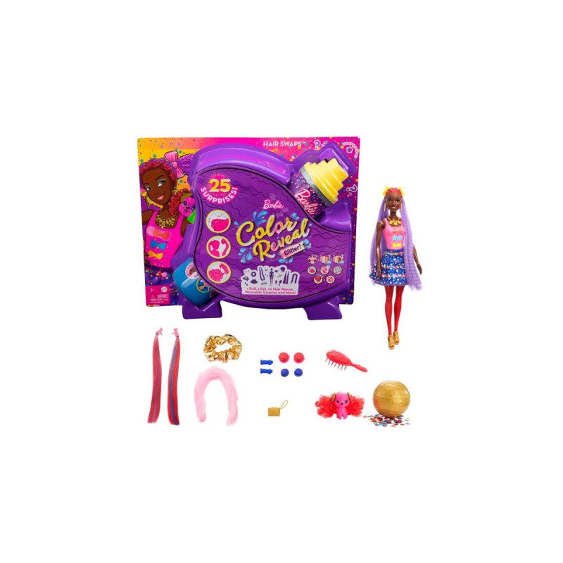 Mattel Barbie Color Reveal Glitzer! Haarwechsel Puppe Glitzerblau mit 25 Überraschungen