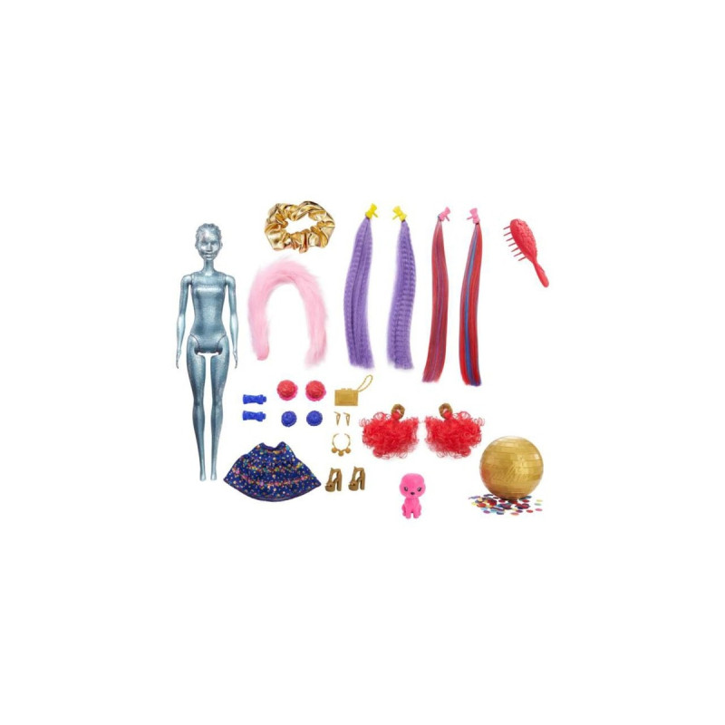 Mattel Barbie Color Reveal Glitzer! Haarwechsel Puppe Glitzerblau mit 25 Überraschungen