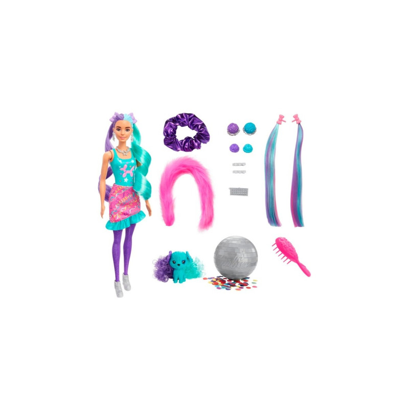 Mattel Barbie Color Reveal Glitzer! Haarwechsel Puppe Glitzerviolett mit 25 Überraschungen