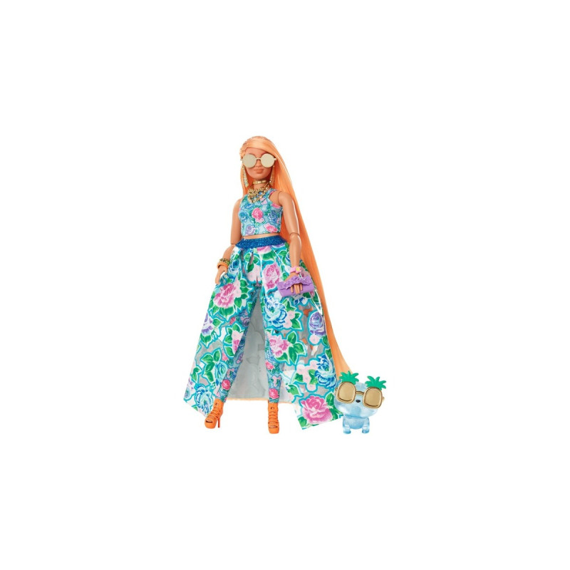 Mattel Barbie Extra Fancy Puppe im blauen Kleid mit Blumenmuster