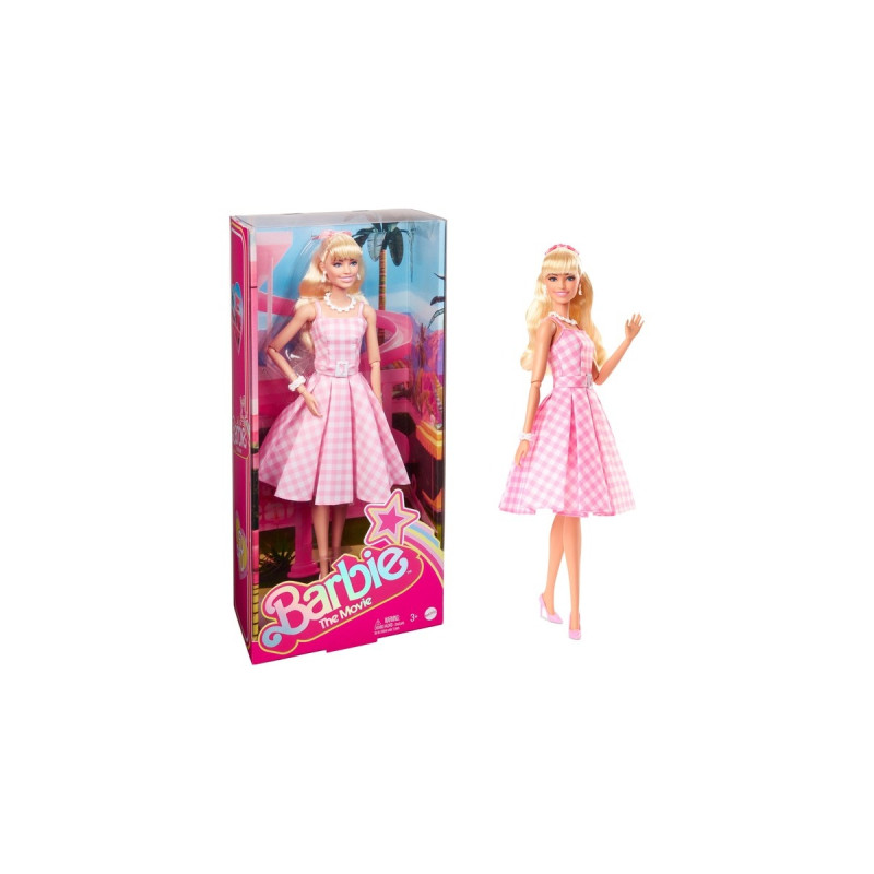 Mattel Barbie Signature The Movie - Margot Robbie als Barbie Puppe zum Film im rosa-weißen Karo-Kleid, Spielfigur