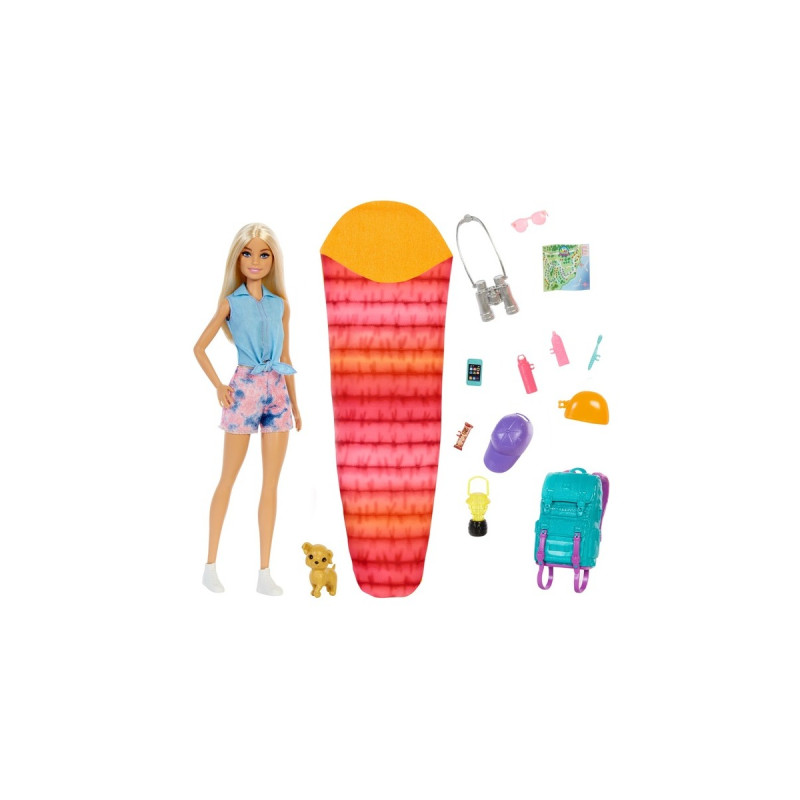 Mattel Barbie “It takes two! Camping” Spielset mit Malibu Puppe, Hündchen und Accessoires