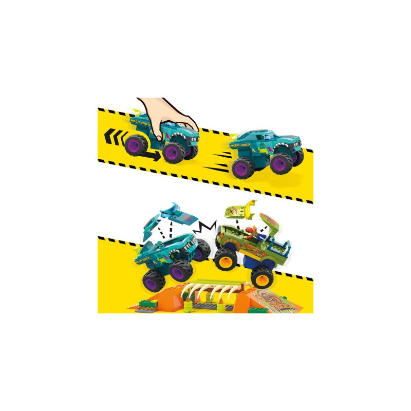Mattel MEGA Hot Wheels Monster Trucks Mega-Wrex Knochen Crash Stuntbahn, Konstruktionsspielzeug
