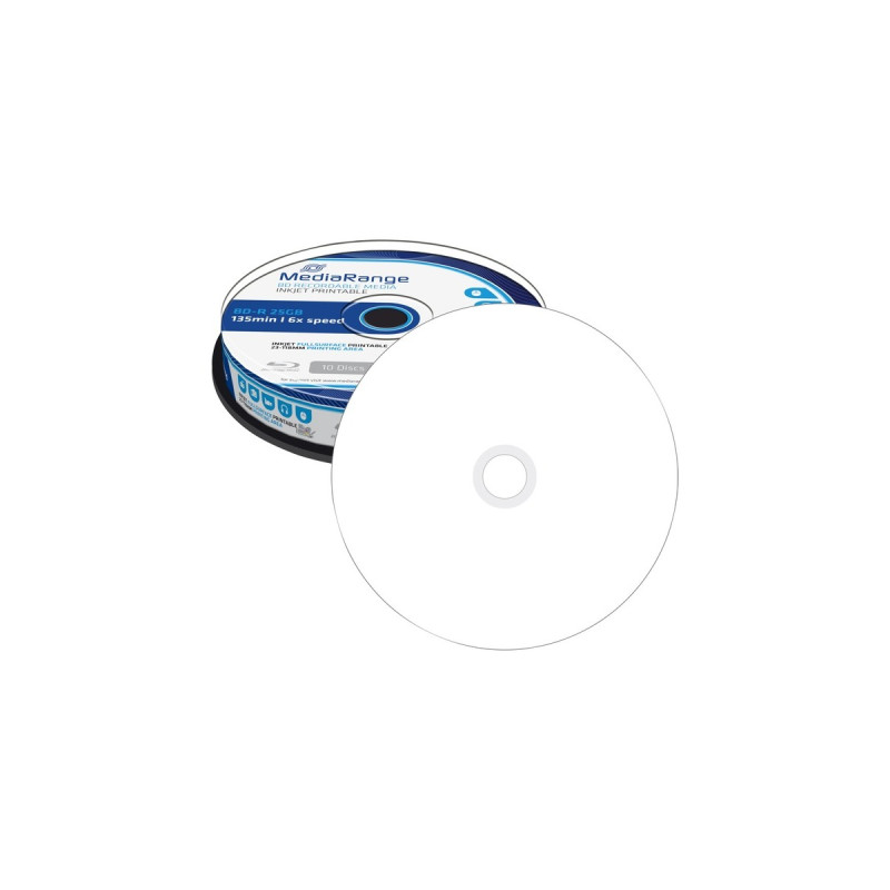 MediaRange BD-R 25GB, Blu-ray-Rohlinge(6fach, 10 Stück, bedruckbar, Retail)