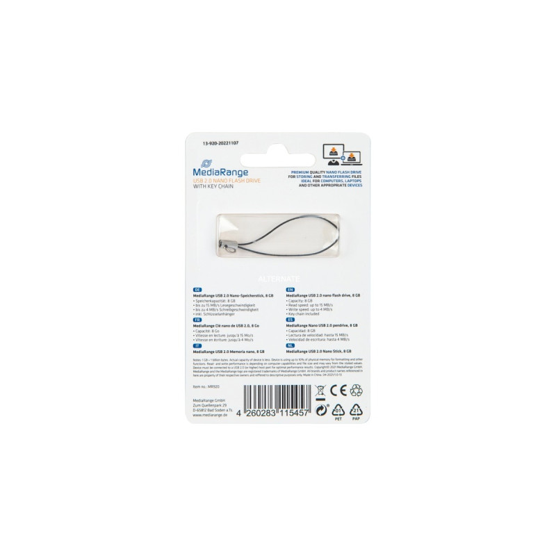 MediaRange USB Nano 8 GB, USB-Stick(schwarz, USB-A 2.0)