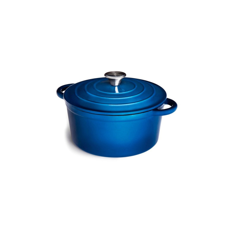 Napoleon Bräter aus Gusseisen, emailliert,Ø 23cm, 4 Liter(blau/weiß, mit Deckel)