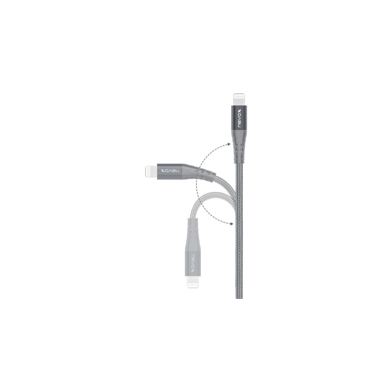 Lightning Stecker(silber/grau, 2 Meter, PD, gesleevt)